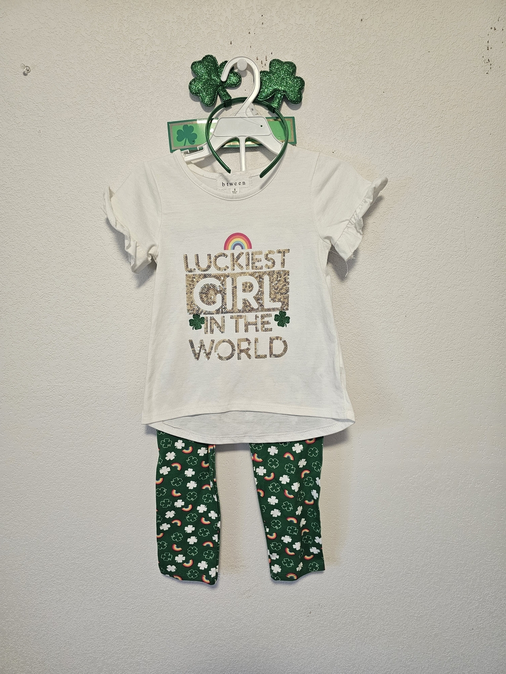 Btween Luckiest Girl in the World Tee & Shamrock Leggings Set Size 5